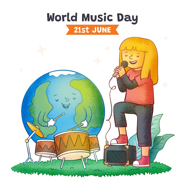 Free Vector hand drawn illustration for world music day celebration