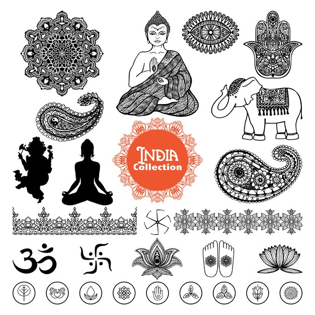 Hand Drawn India Elements Set