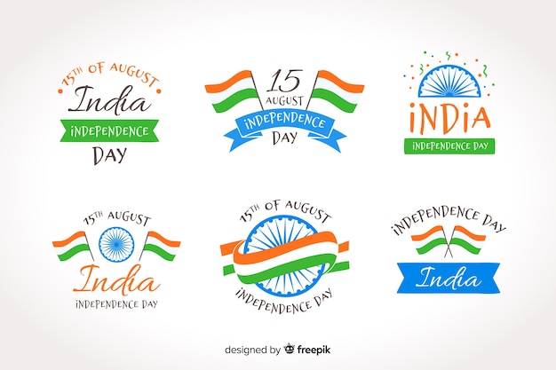 Free vector hand drawn india independence day badge collection