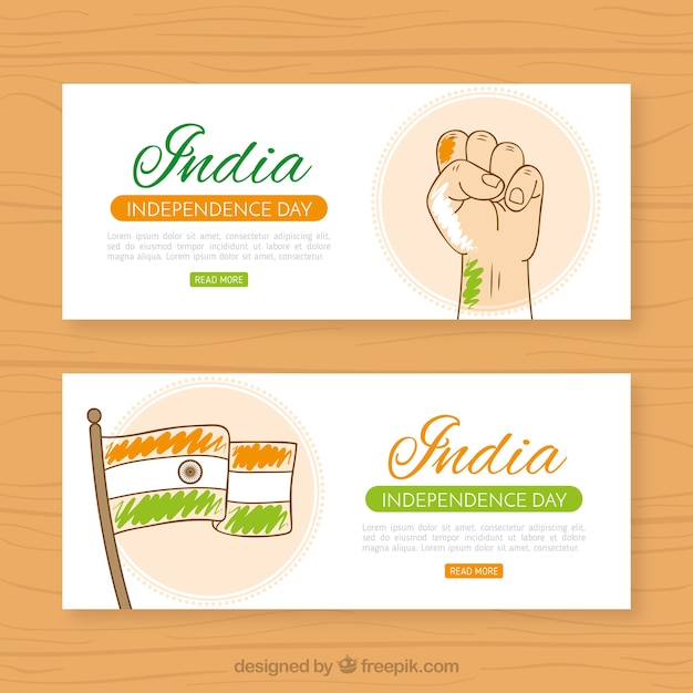 Free vector hand drawn india independence day banners