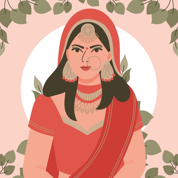 Free Vector hand drawn indian bride illustration