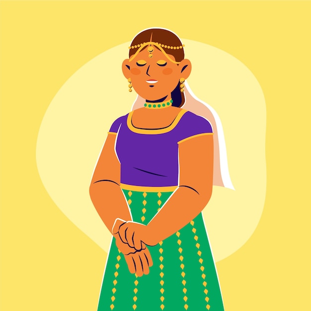 Free Vector hand drawn indian bride illustration