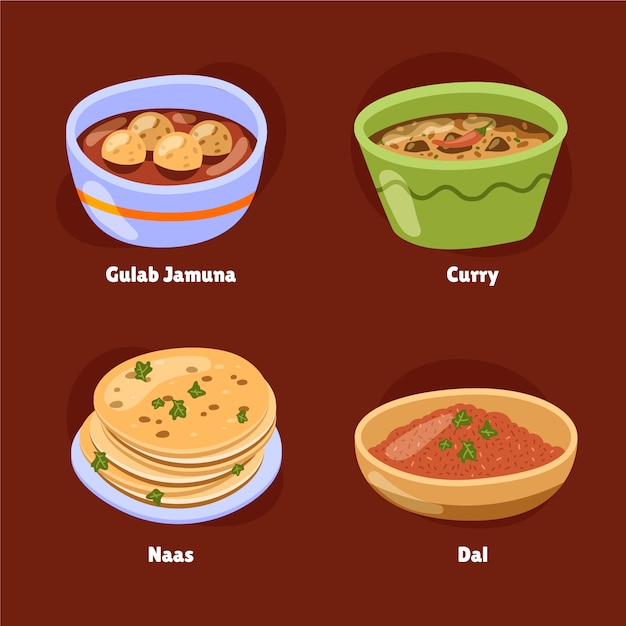 Free Vector hand drawn indian cuisine foods collection