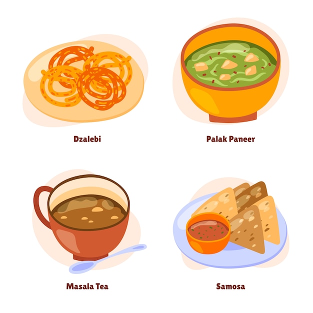 Hand drawn indian cuisine foods collection