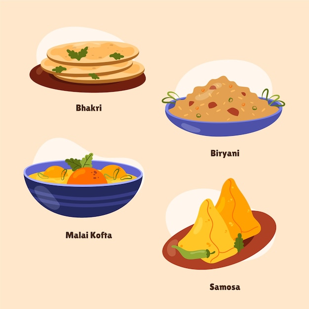 Hand drawn indian cuisine foods collection