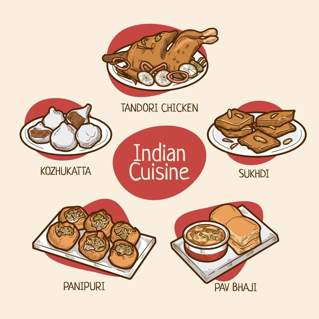 Hand drawn indian cuisine illustrations