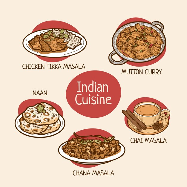 Hand drawn indian cuisine