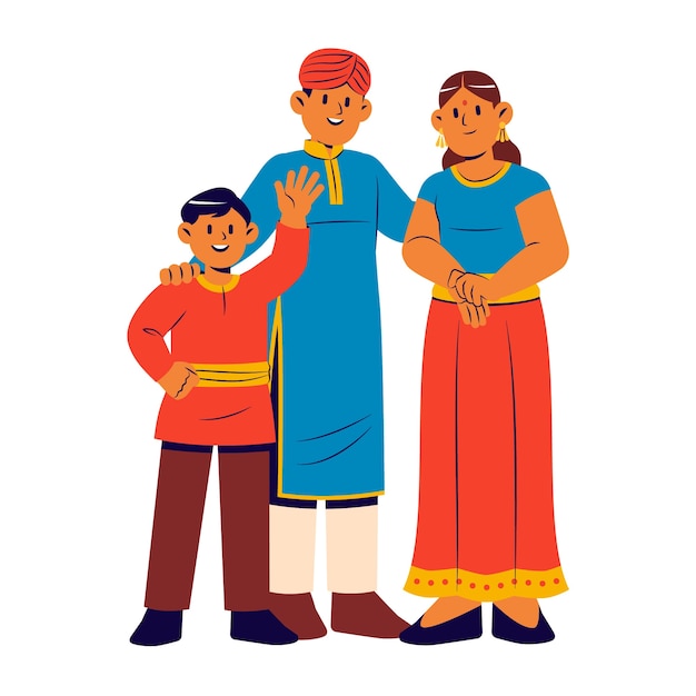 Hand drawn indian family illustration