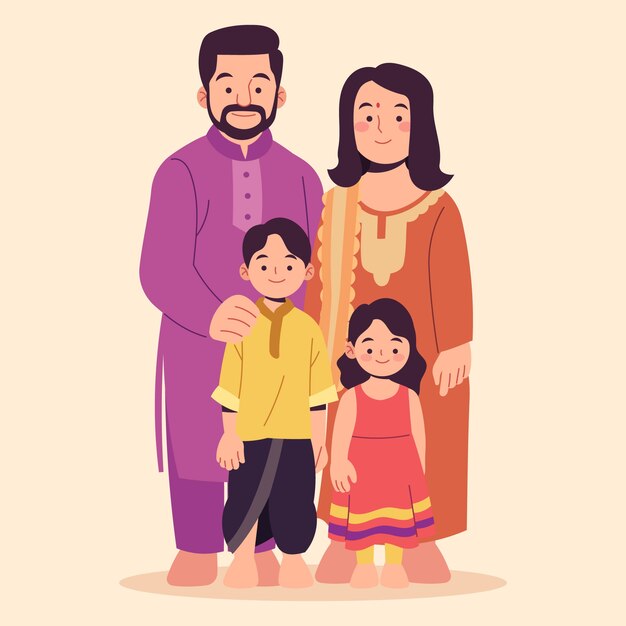 Hand drawn indian family illustration