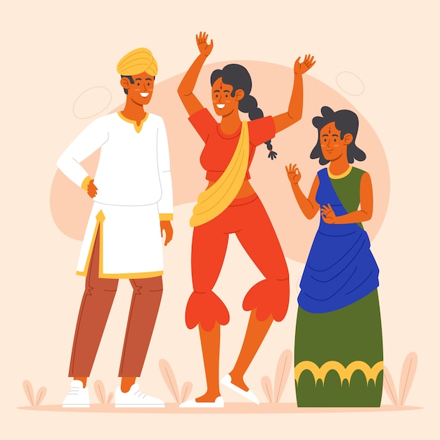 Hand drawn indian family illustration