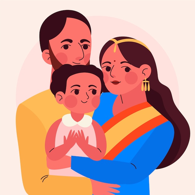 Free vector hand drawn indian family illustration