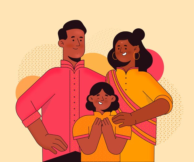 Hand drawn indian family illustration