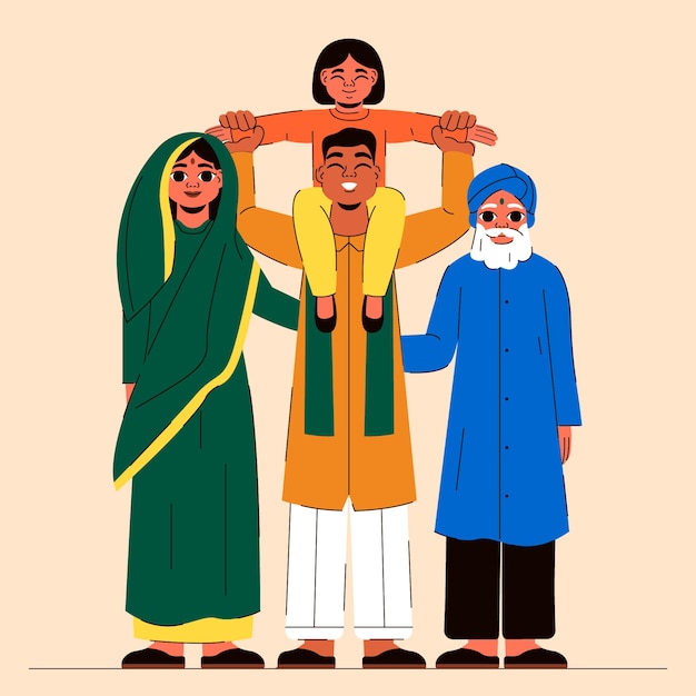 Hand drawn indian family illustration