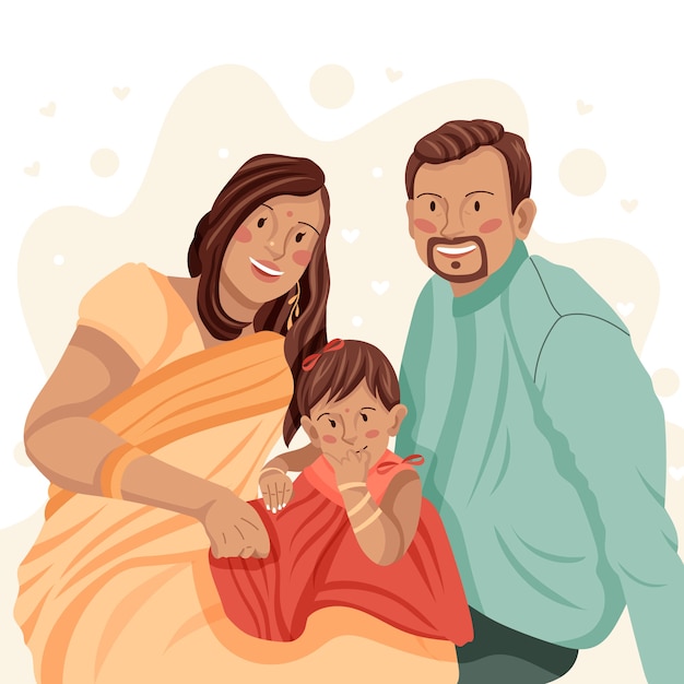 Hand drawn indian family illustration