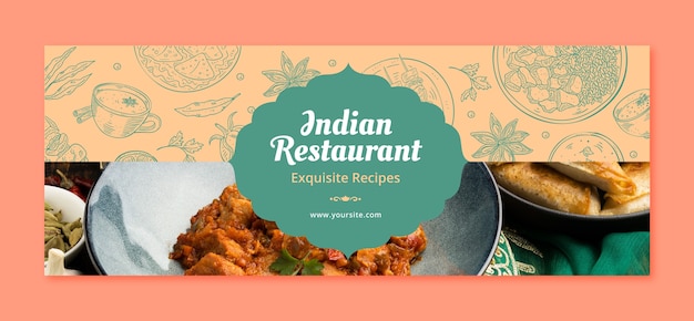 Free Vector hand drawn indian food restaurant facebook cover