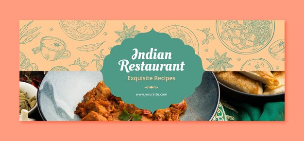 Hand drawn indian food restaurant facebook cover