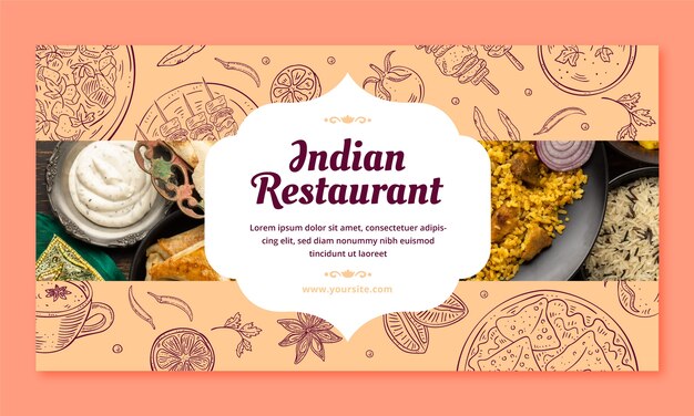 Hand drawn indian food restaurant facebook template