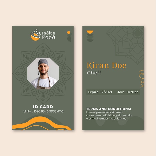 Hand drawn indian food restaurant id card