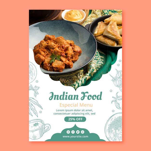 Hand drawn indian food restaurant poster template