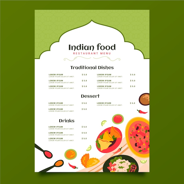 Free Vector hand drawn indian menu design template