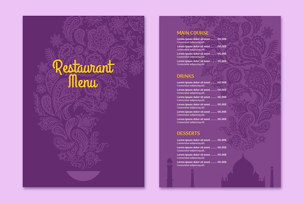 Hand drawn indian menu template