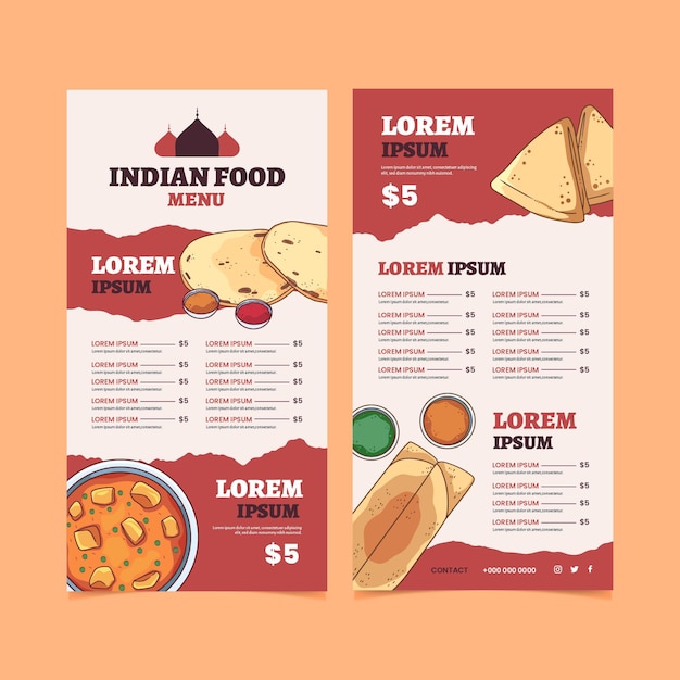 Hand drawn indian menu template