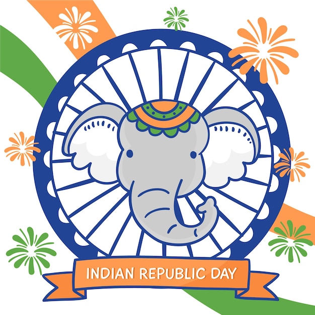 Free Vector hand drawn indian republic day with elephant