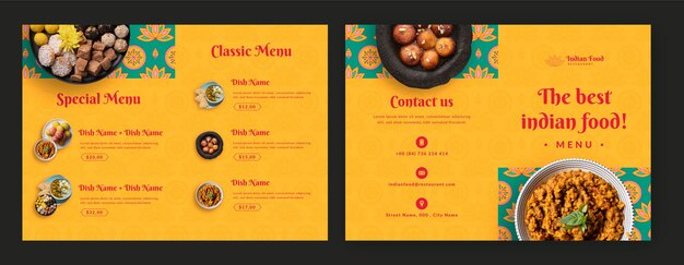 Hand drawn indian restaurant brochure template