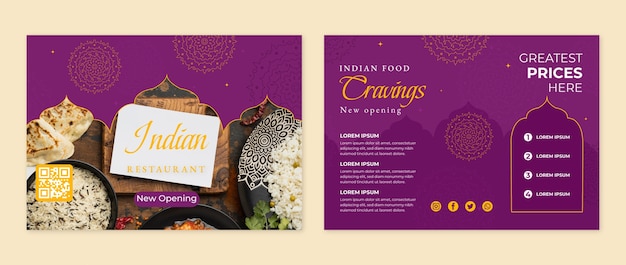 Free Vector hand drawn indian restaurant brochure template