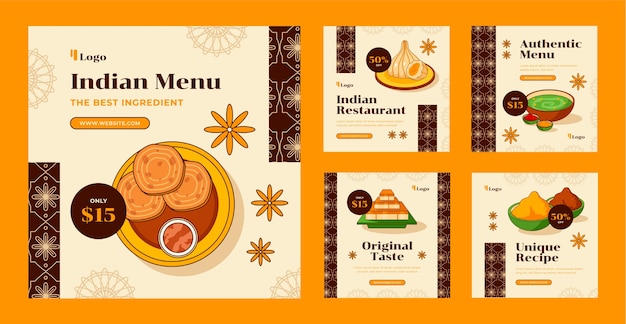 Free vector hand drawn indian restaurant instagram post