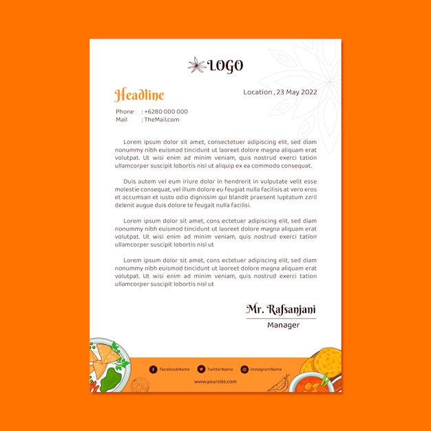 Free Vector hand drawn indian restaurant letterhead