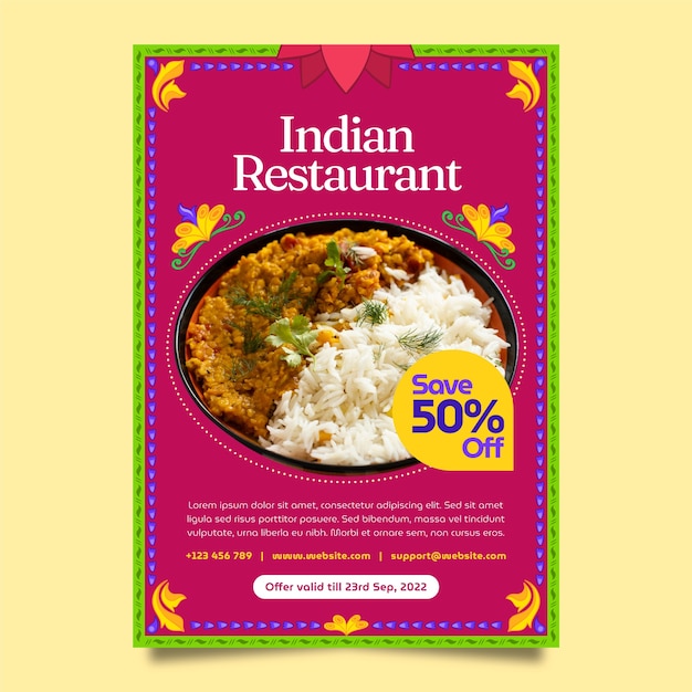 Free Vector hand drawn indian restaurant poster template