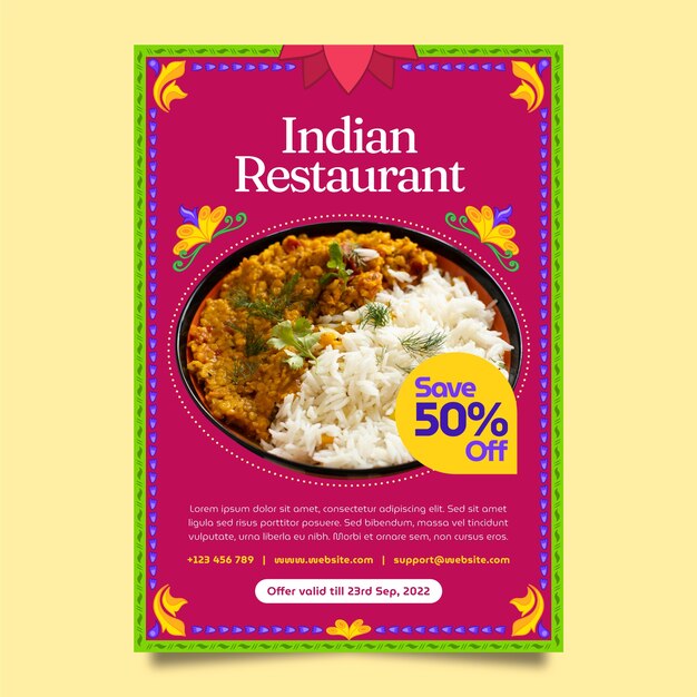 Hand drawn indian restaurant poster template