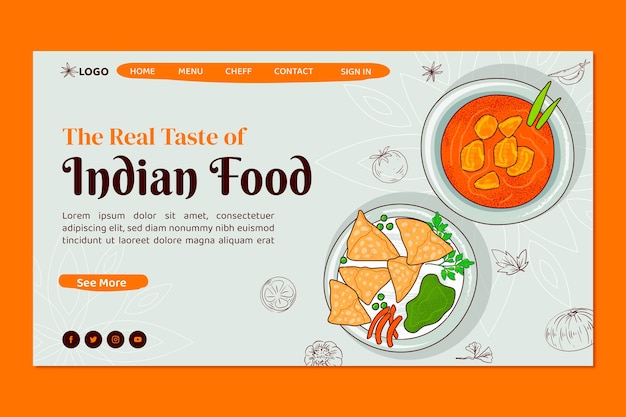 Free Vector hand drawn indian restaurant web template