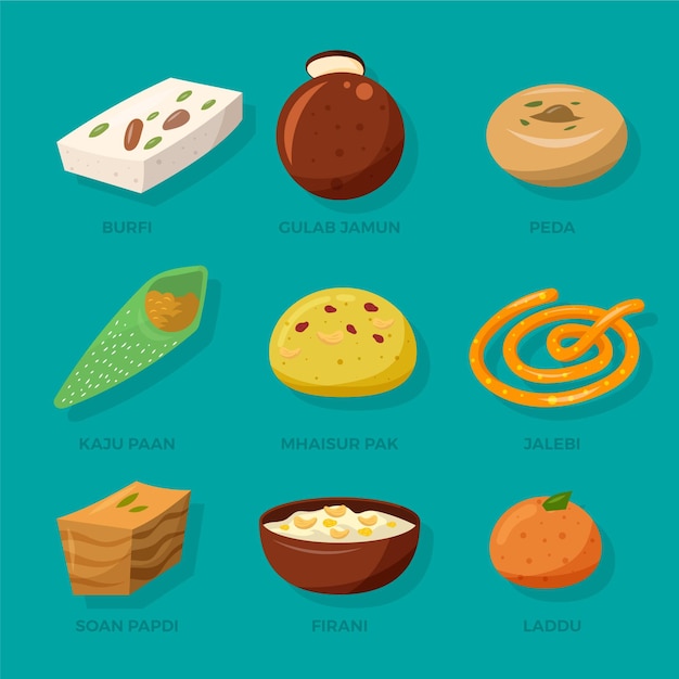 Free Vector hand drawn indian sweet collection