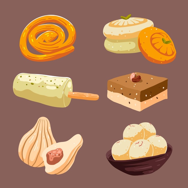 Free Vector hand drawn indian sweet collection