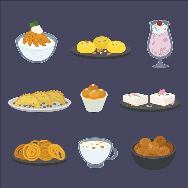 Free Vector hand drawn indian sweet collection