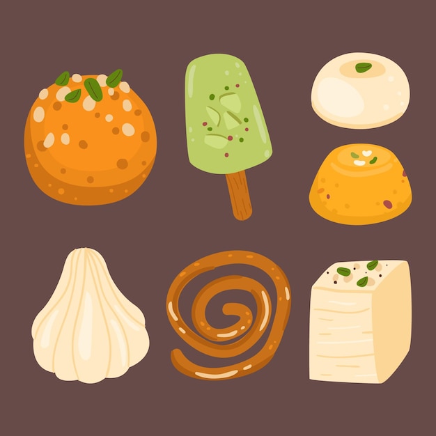 Free Vector hand drawn indian sweet collection