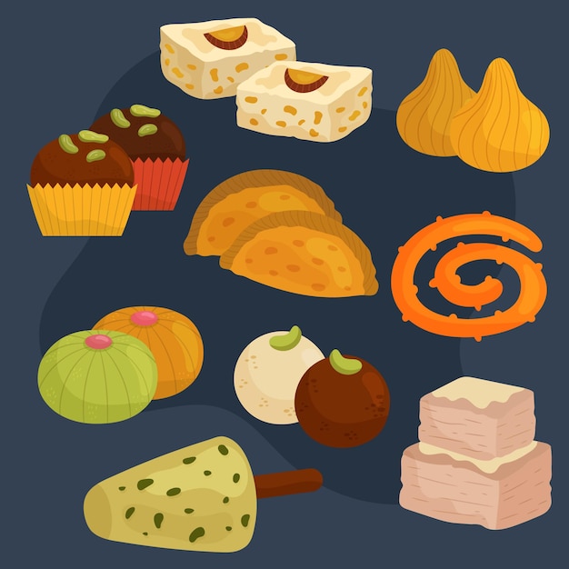 Free Vector hand drawn indian sweet collection