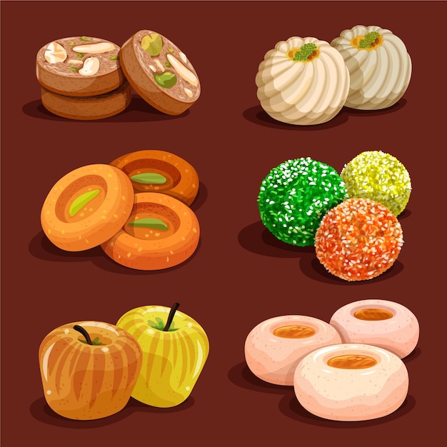 Free Vector hand drawn indian sweet collection