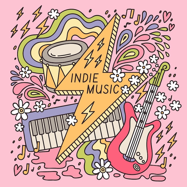 Hand drawn indie music illustration