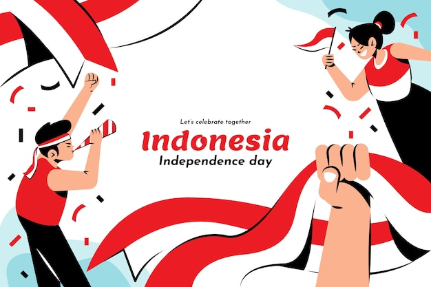 Hand drawn indonesia independence day background with people and confetti