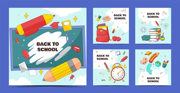 Free Vector hand drawn instagram posts collection for back to school season