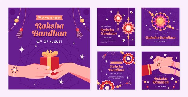 Free vector hand drawn instagram posts collection for raksha bandhan celebration