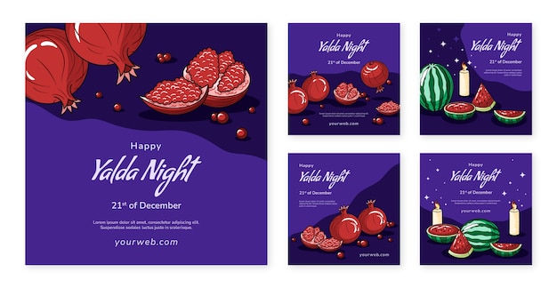 Free vector hand drawn instagram posts collection for yalda night festival