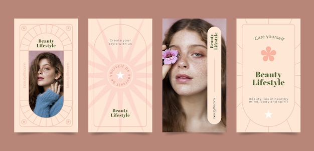 Hand drawn instagram stories beauty salon template