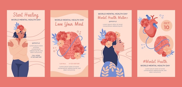 Hand drawn instagram stories collection for world mental health day