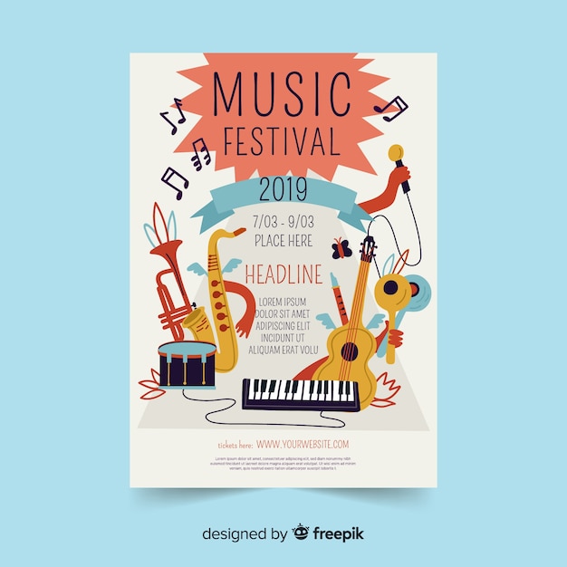 Free vector hand drawn instruments music festival poster