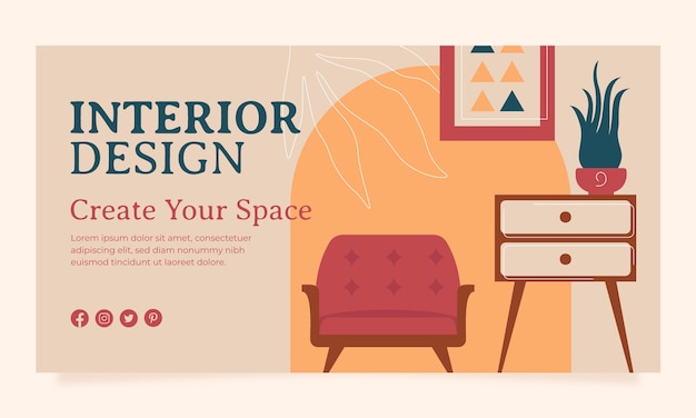 Hand drawn interior design facebook template