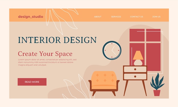 Hand drawn interior design landing page